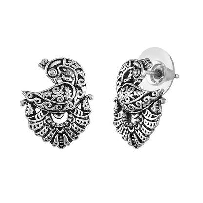 Silver Stud Earrings for Women in Oxidised Traditional Party Wear Design