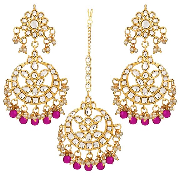 Mang Tikka for Women in Traditional Kundan & Pearl Earring Jewellery Set