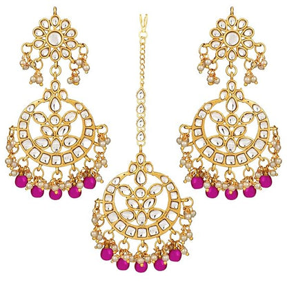 Mang Tikka for Women in Traditional Kundan & Pearl Earring Jewellery Set