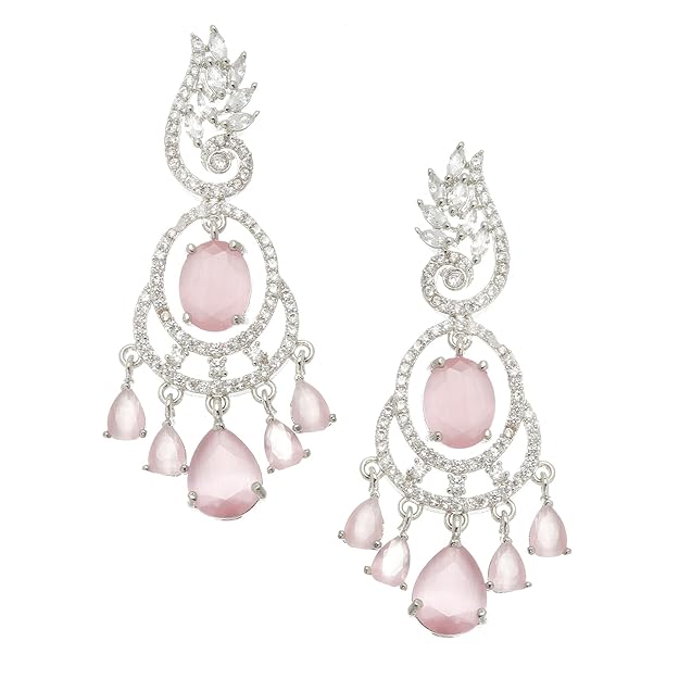 American Diamond Oval Leaf Drop Earrings