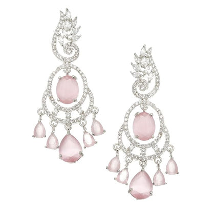 American Diamond Oval Leaf Drop Earrings