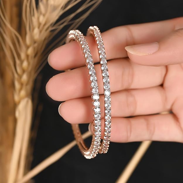 Rose Gold Plated Bracelets CZ Bangle Set