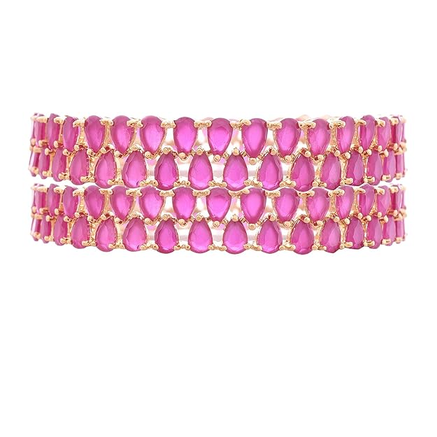 Gold Plated Red Ruby American Diamond Bangles