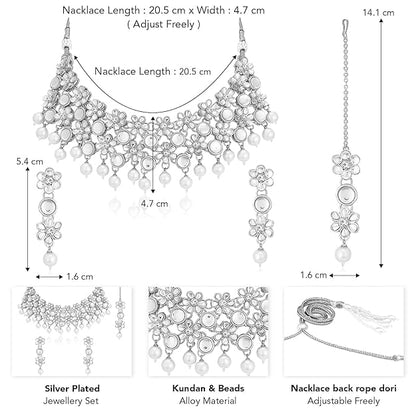 Emerald Necklace and Earring Set in Kundan and Beads Studded Necklace Earrings Maang Tikka Ethnic Jewellery Set for Women