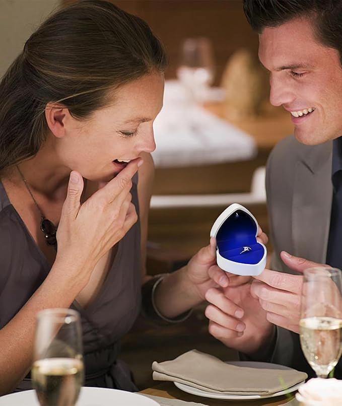 Proposal Ring Box with Light in Blue Elegant Design for Engagement & Romantic Surprise