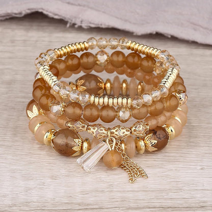 Bohemian Multilayer Crystal Bead Charm Bracelet