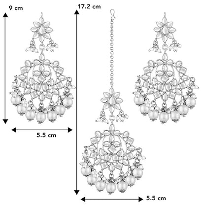 Maang Tikka with Pearl in Gold Plated Kundan Blue Faux Pearl Wedding Set