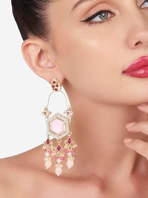 Pink Stone Kundan Jhumka Earrings
