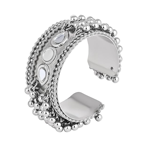 Adjustable Cuff Bracelets Silver Ghungroo Kada