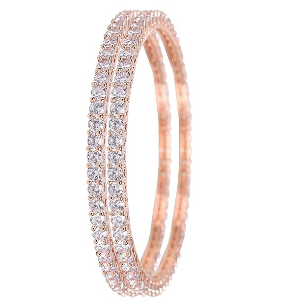 Rose Gold Plated Bracelets CZ Bangle Set