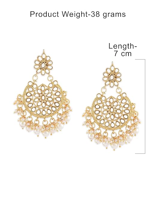Gold Tone Kundan Pearl Dangle Earrings
