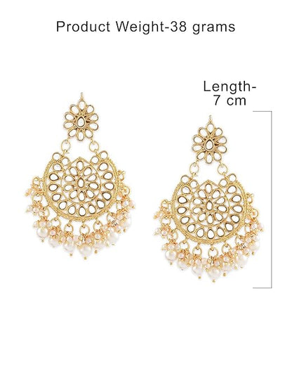 Gold Tone Kundan Pearl Dangle Earrings