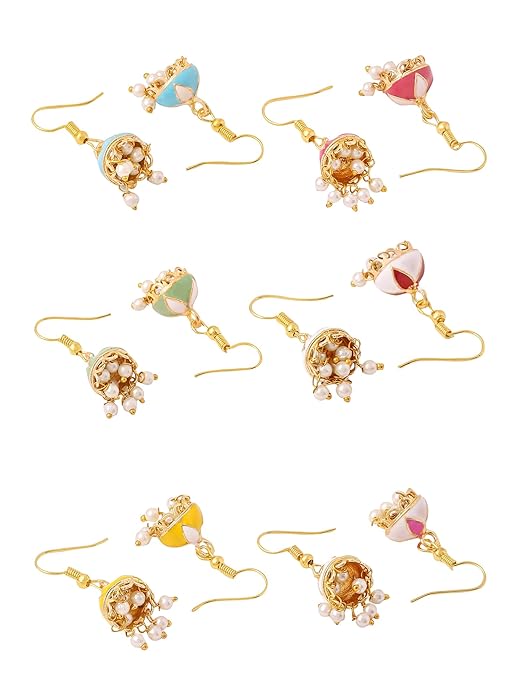 Meenakari Jhumka Earrings | Combo of 6 Pairs