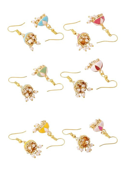 Meenakari Jhumka Earrings | Combo of 6 Pairs