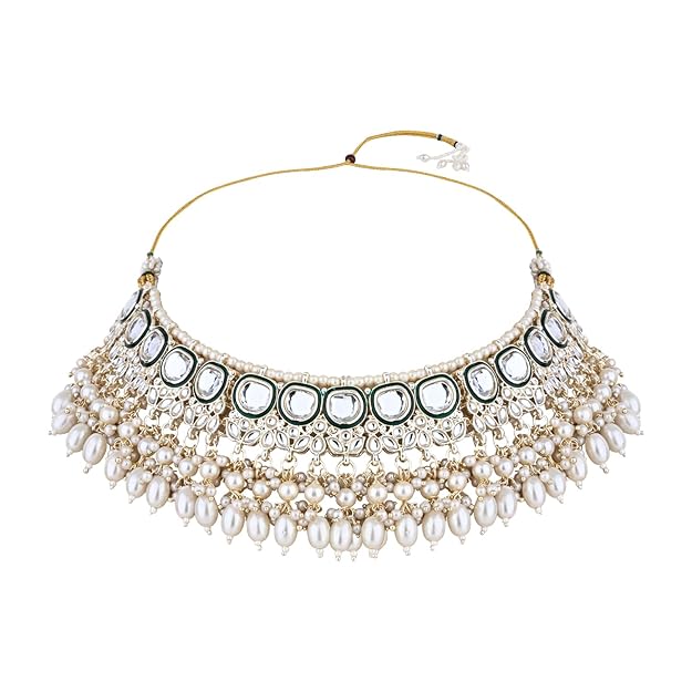Choker Necklaces for Women in Traditional Meenakari Kundan and Pearl Choker Necklace Jewellery Set