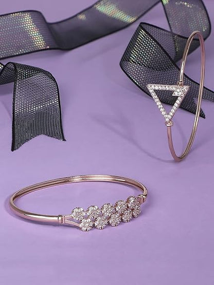Cubic Zirconia Rose Gold Bracelet For Women (2 Pcs)