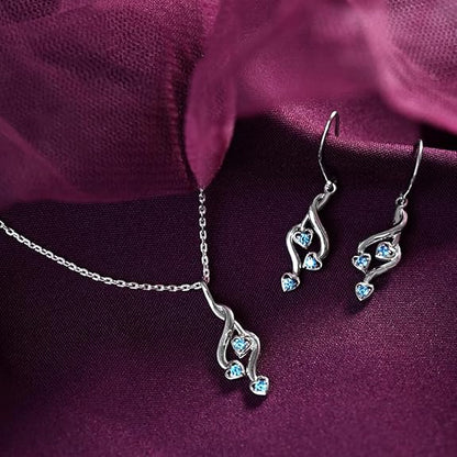 Pendant Earring Set in 925 Sterling Silver Valentina Design with Rhodium Plated Swiss Zirconia