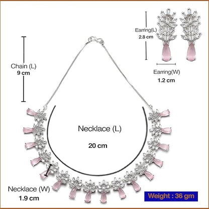 American Diamond Sets in Rhodium Plated Silver Toned Teardrop Shaped AD Studded Necklace and Earrings Jewellery Set