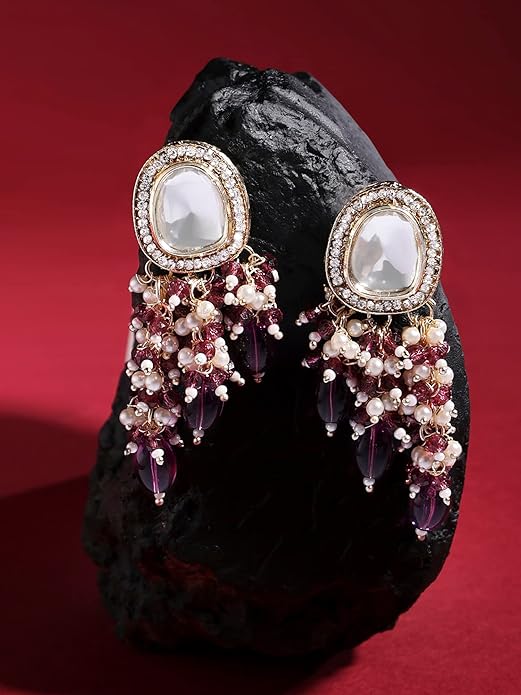 Purple Kundan Cluster Big Jhumka Earrings