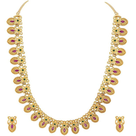 Artificial Temple Jewellery Gold Plated Floral Set