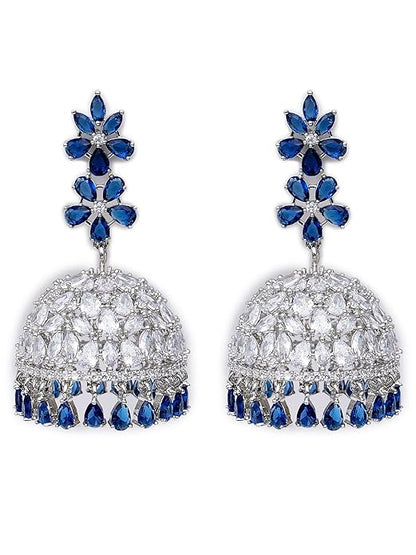 Blue American Diamond Jhumki Drop Earrings