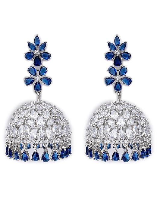 Blue American Diamond Jhumki Drop Earrings