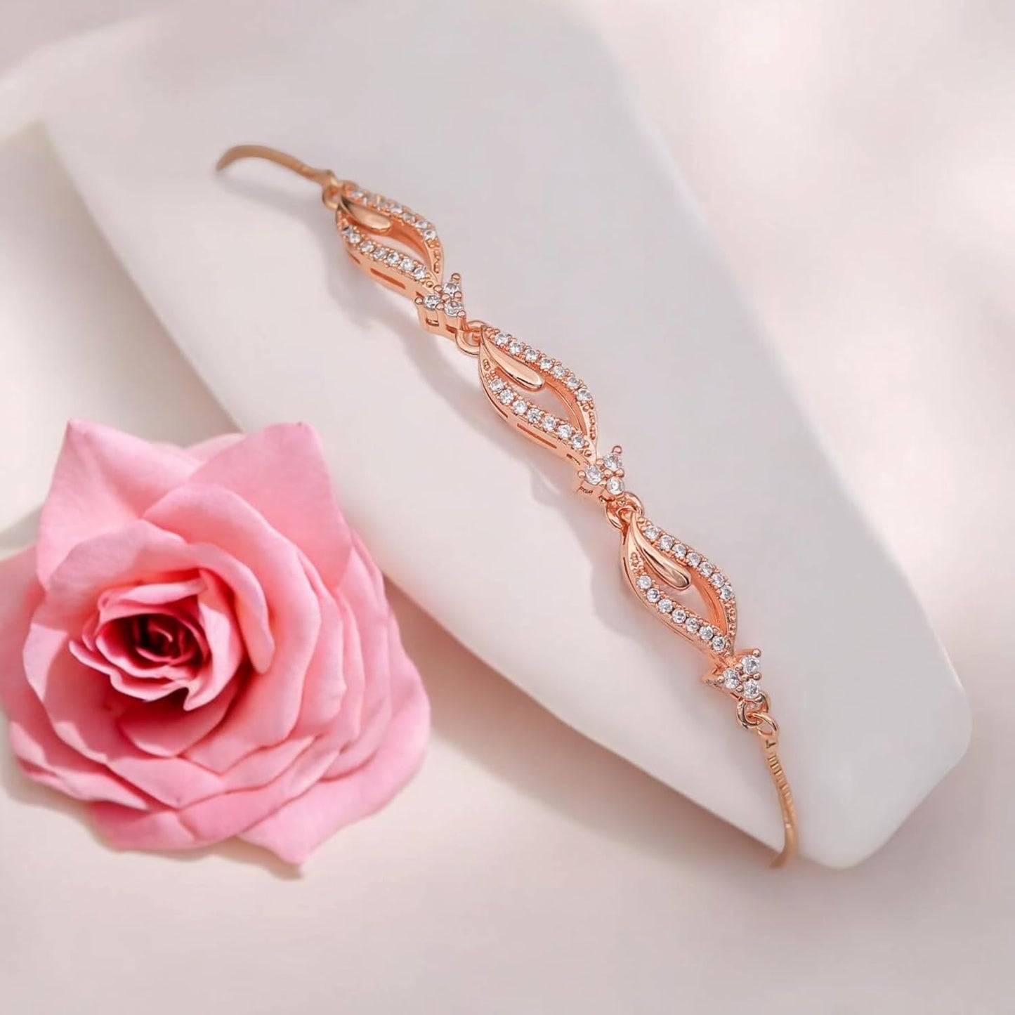 Adjustable Diamond Crystal Rose Gold Charm Bracelet