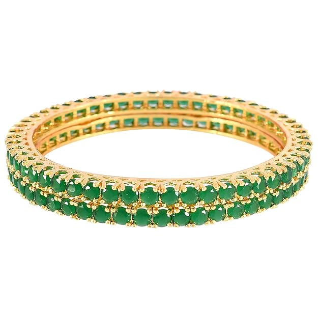 Gold Plated Green Emerald AD Bangle Set