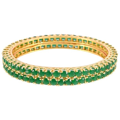 Gold Plated Green Emerald AD Bangle Set