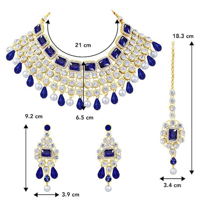 Crystal Choker Necklace with Maang Tikka and Earrings Indian Traditional Bridal Wedding Jewellery Set for Women