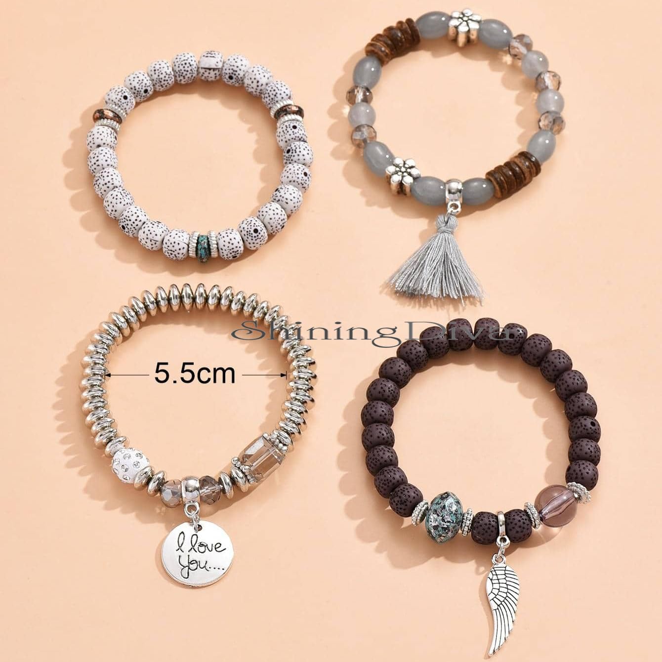 Bohemian I Love You Feather Charm Beaded Multilayer Bracelet for Women & Girls