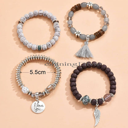 Bohemian I Love You Feather Charm Beaded Multilayer Bracelet for Women & Girls