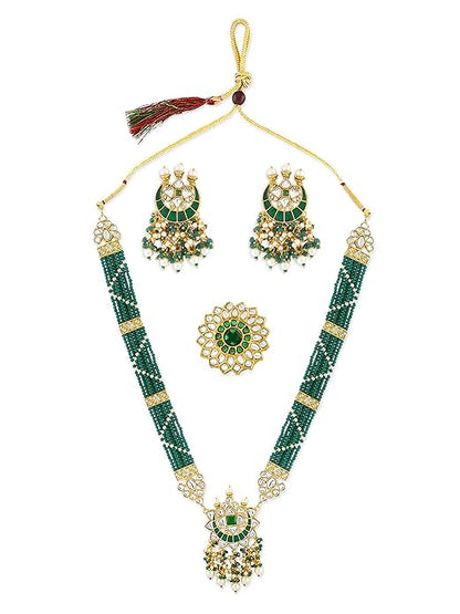 Kundan Meenakari Choker Green Beaded Set