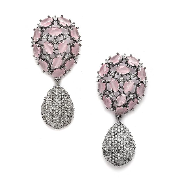 American Diamond Gunmetal Teardrop Earrings