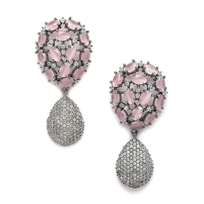 American Diamond Gunmetal Teardrop Earrings