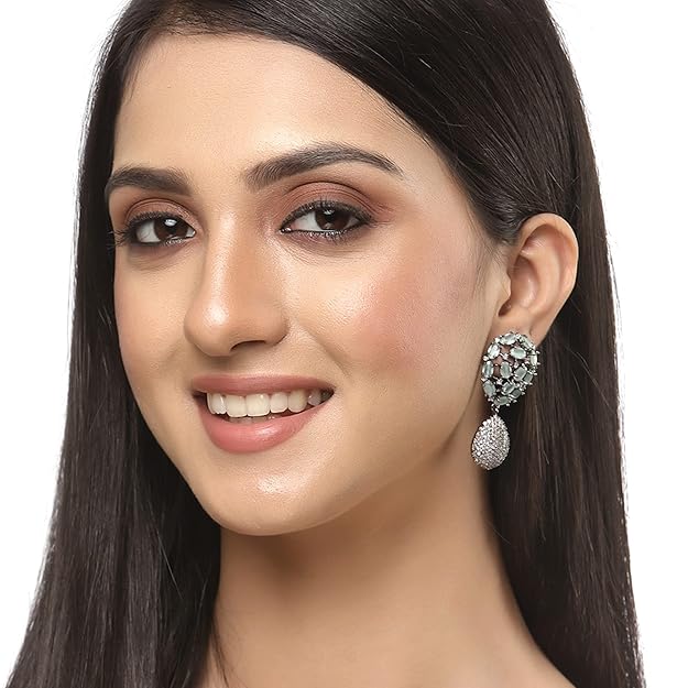 American Diamond Gunmetal Teardrop Earrings