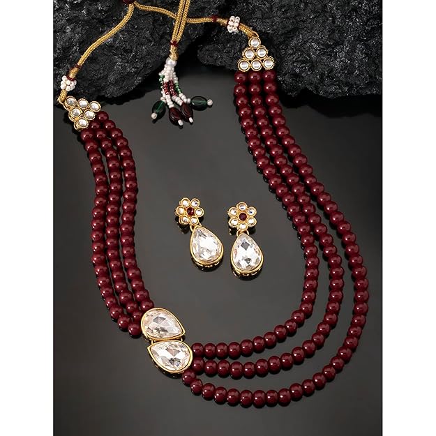 Green Necklace Set in Faux Pearl and Crystal Necklace Jewellery Gift Set for Women