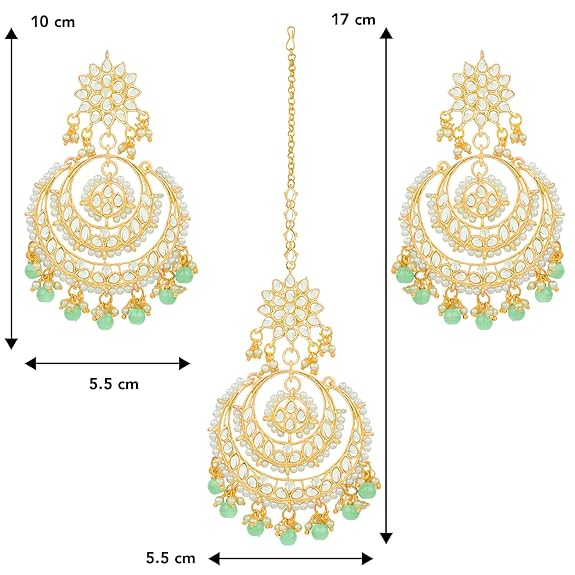 Mang Tikka for Women in Traditional Rhodium Kundan & Pearl Earring Set Design