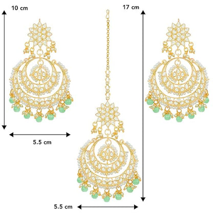 Mang Tikka for Women in Traditional Rhodium Kundan & Pearl Earring Set Design