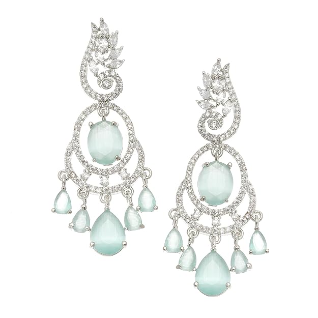 American Diamond Oval Leaf Drop Earrings