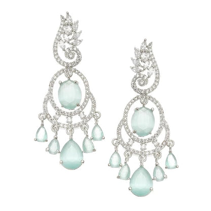 American Diamond Oval Leaf Drop Earrings