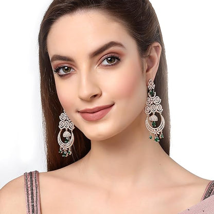 American Diamond Floral Chandelier Drop Earrings