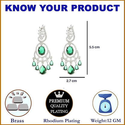 American Diamond Oval Leaf Drop Earrings