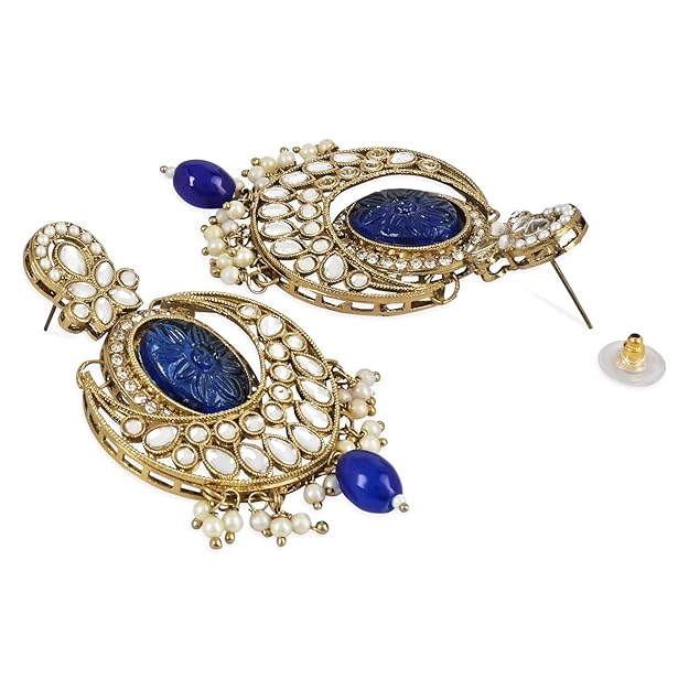 Head Maang Tikka in Gold Plated Traditional Pearl Hanging Kundan Chandbali Set