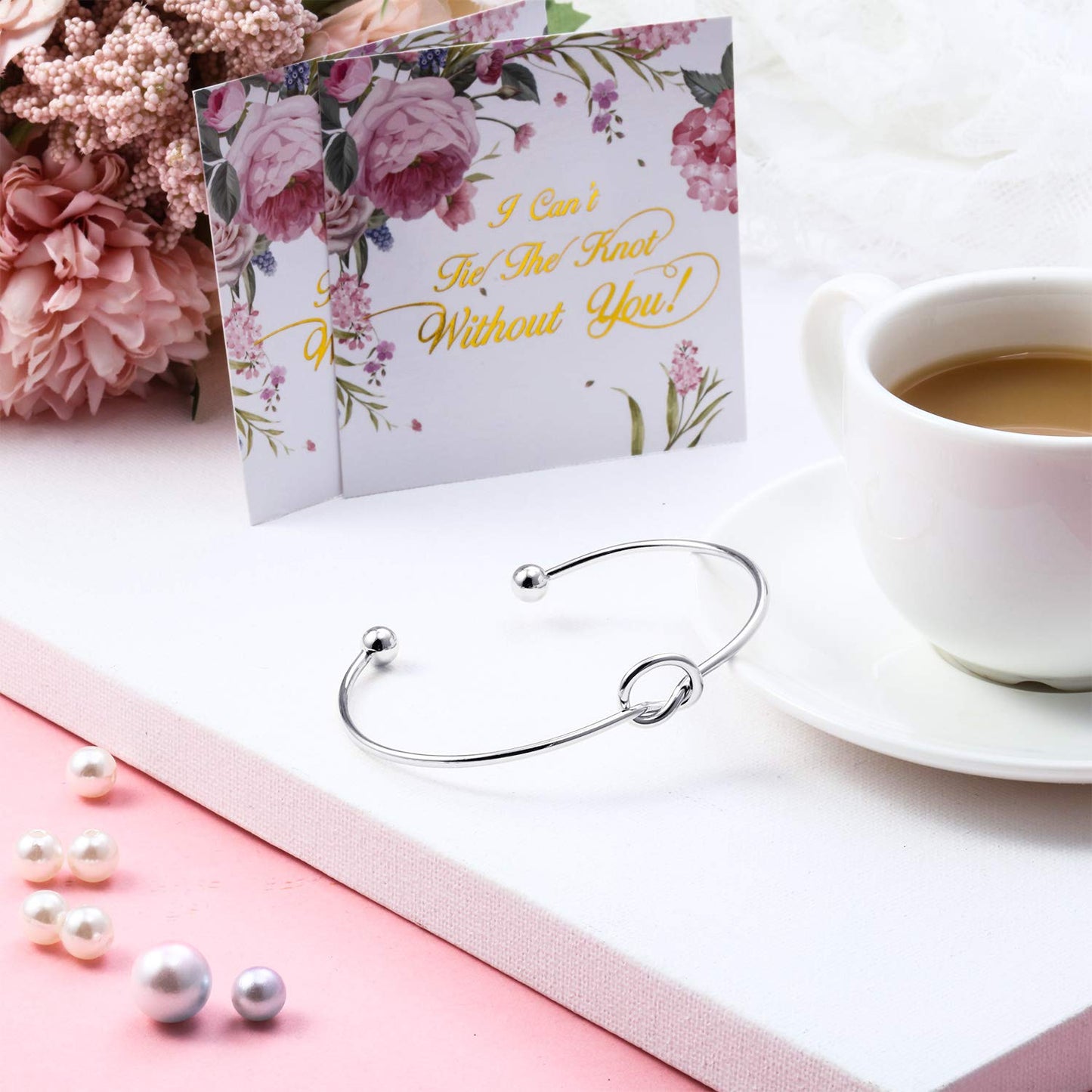 Love Knot Bangle Bracelet Set - Silver - (10 Pcs)