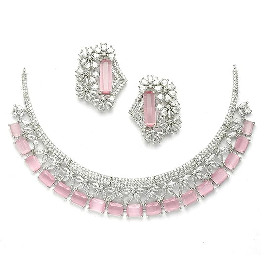 AD Jewellery Set Studded Necklace with Earrings