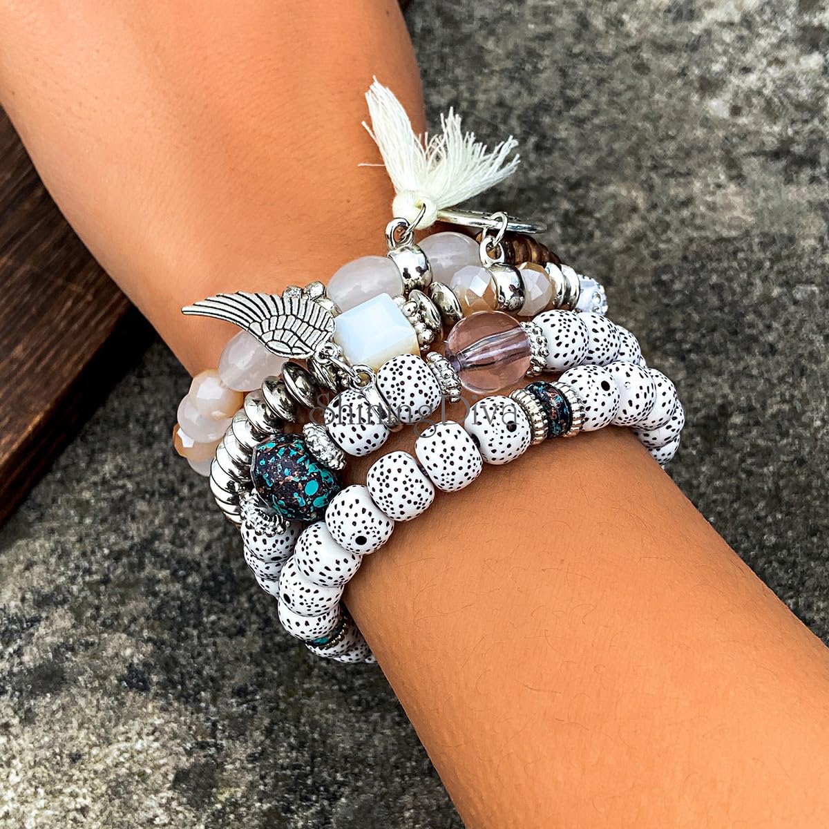 Bohemian I Love You Feather Charm Beaded Multilayer Bracelet for Women & Girls