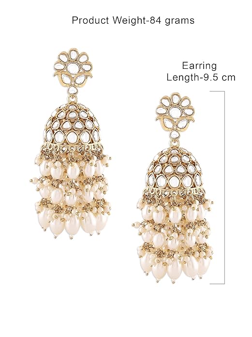 Gold pearl dangle earrings with timeless design