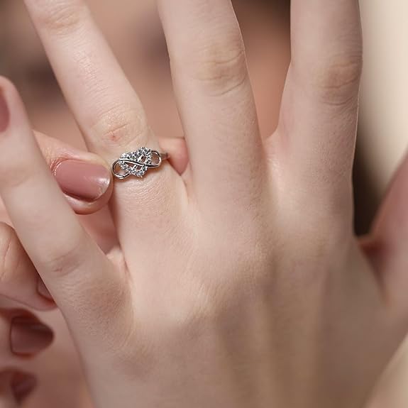Infinity Heart Ring in 925 Pure Sterling Silver Adjustable Modern Design