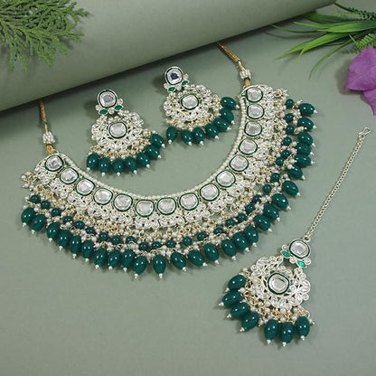 Choker Necklaces for Women in Traditional Meenakari Kundan and Pearl Choker Necklace Jewellery Set